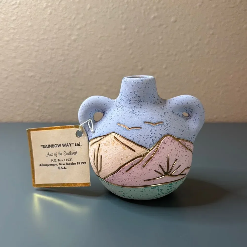 RAINBOW WAY LTD. Vintage Hand Painted 24K Gold Accent Southwestern Pottery *NEW*